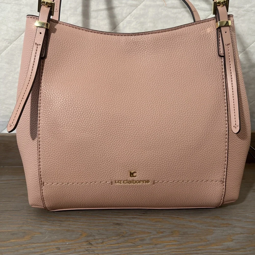 Liz Claiborne Large Light Pink  Faux‎ Leather Tote Purse Excellent Condition